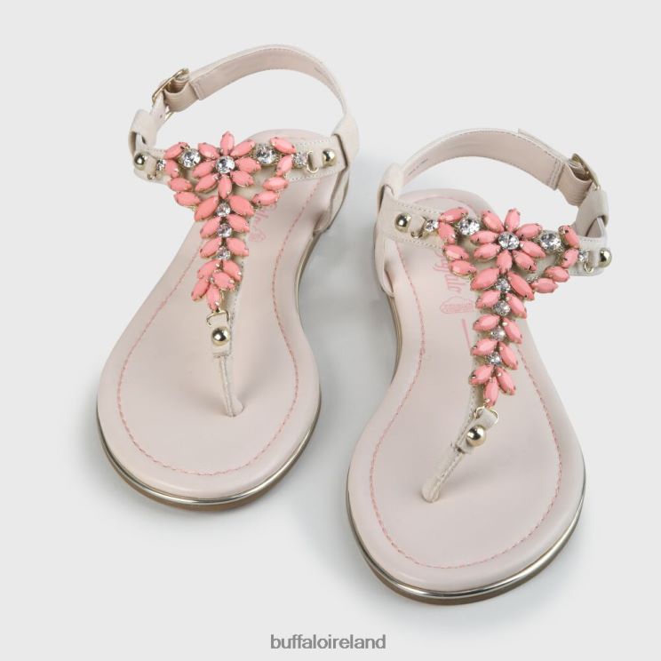 Beige/Coral Buffalo Rosalie vegan flat sandals suede look |Sandals F06ZHH340 - Image 3