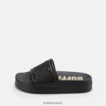 Black Buffalo Lake Quilt platform sandals vegan |Slides F06ZHH796