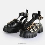 Black Buffalo Lion Teeth Platform Sandals vegan |Sandals F06ZHH159 - Image 4