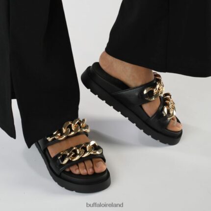 Black/Gold Buffalo Eve Loop Platform Slide vegan |Slides F06ZHH833