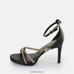 Black/Gold Buffalo Serena Shine heeled sandal vegan |Sandals F06ZHH624