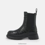 Black In Crocodile Pattern Buffalo Simona Bootie Flat vegan |Boots F06ZHH459