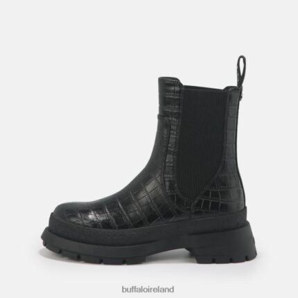 Black In Crocodile Pattern Buffalo Simona Bootie Flat vegan |Boots F06ZHH459