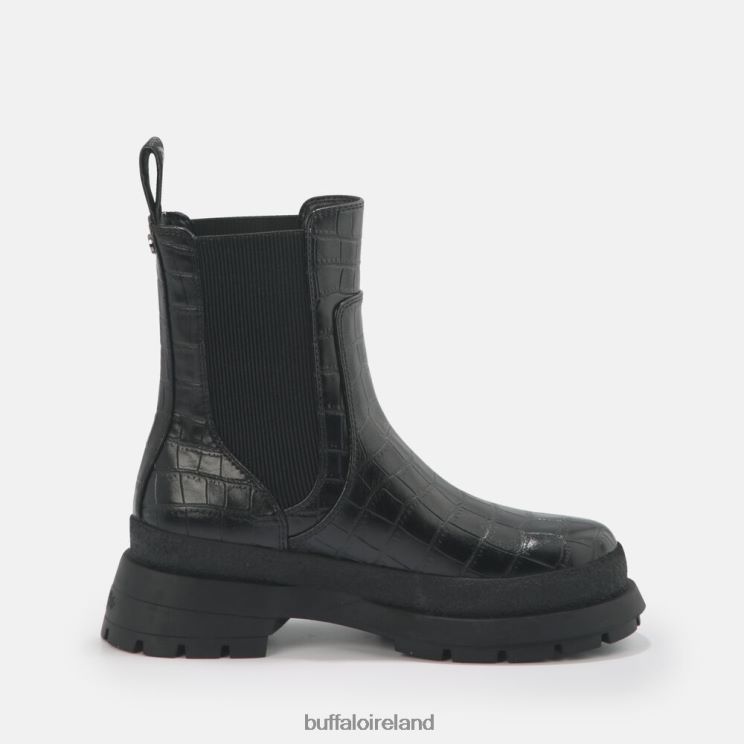 Black In Crocodile Pattern Buffalo Simona Bootie Flat vegan |Boots F06ZHH459 - Image 7