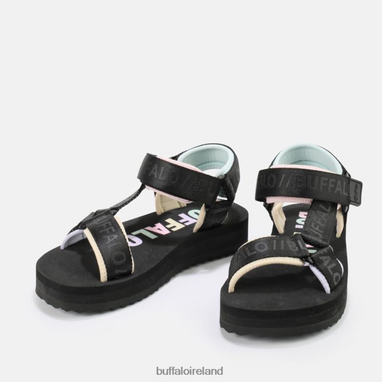 Black/Multi Buffalo Sage Track platform sandals vegan |Sandals F06ZHH741 - Image 4