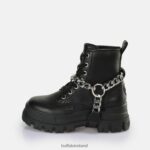 Black/Silver Buffalo Aspha Chain 2.0 Ankle Boot vegan |Boots F06ZHH564