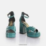 Petrol Buffalo May Cross heeled sandals vegan |Sandals F06ZHH455 - Image 4
