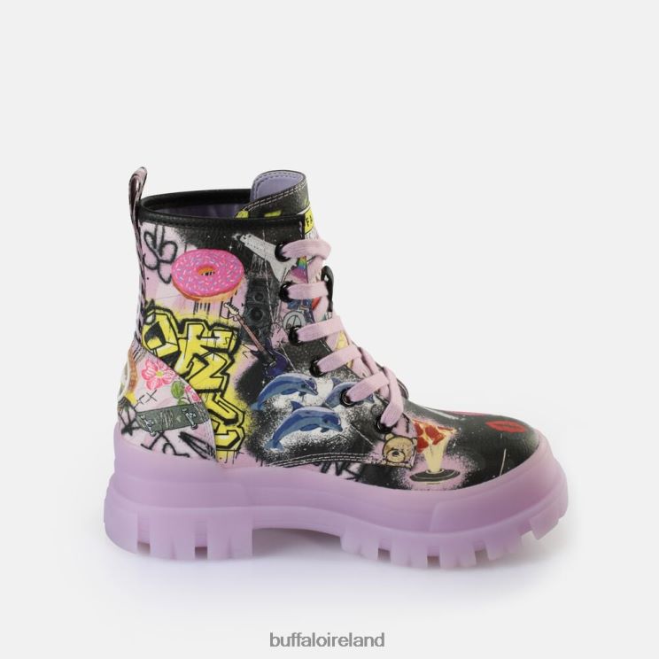 Purple/Black Graffiti Buffalo Aspha Lace Up Hi Ankle Boot vegan |Boots F06ZHH436 - Image 5