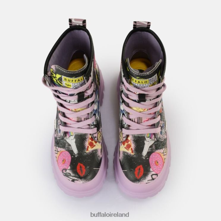Purple/Black Graffiti Buffalo Aspha Lace Up Hi Ankle Boot vegan |Boots F06ZHH436 - Image 6