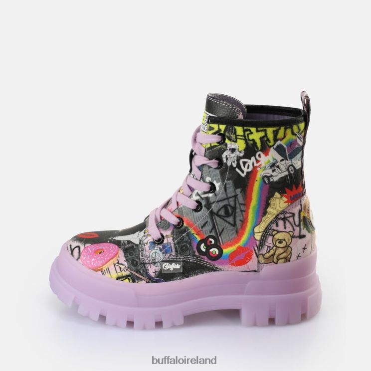 Purple/Black Graffiti Buffalo Aspha Lace Up Hi Ankle Boot vegan |Boots F06ZHH436 - Image 1