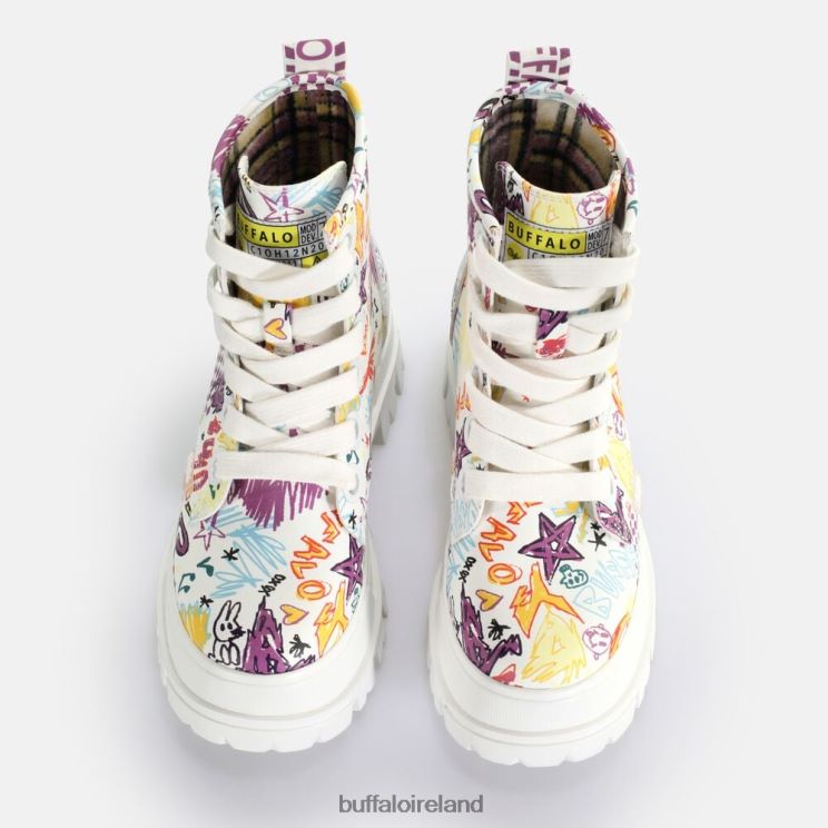 White Graffiti Buffalo Aspha Lace Up Hi Ankle-Boot vegan |Boots F06ZHH375 - Image 3